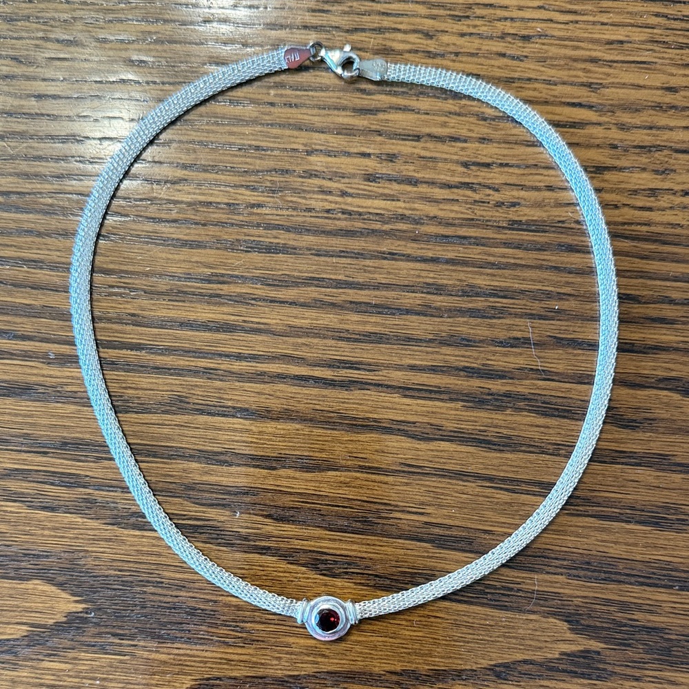 Elegant Silver Necklace with Red Gemstone